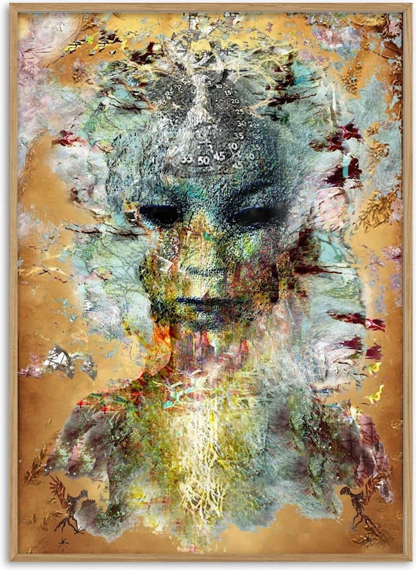 Close my eyes - So I can see by Henrik Kock - a layered face with closed eyes in teal, rust and warm ochre