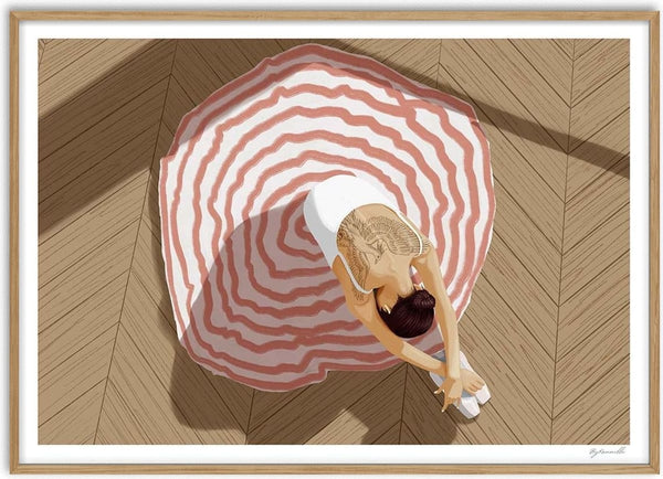 Woman in white dress with pink stripes viewed from above, featured on the Contrast - ByKammille product page.