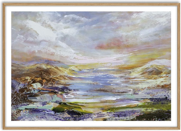 Destiny unknown by Art Anne Lee - a wide valley and pale water under a cloudy lilac sky