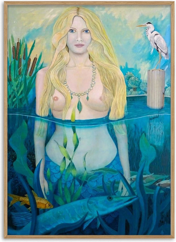 Die Tochter des Wassermann by Andreas Pohle - a blonde water spirit with a scaled tail among reeds and fish