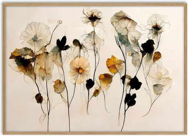 Elegant arrangement of delicate dried flowers in soft beige, gold, and black tones for Dry Flower Bouquet - Treechild.