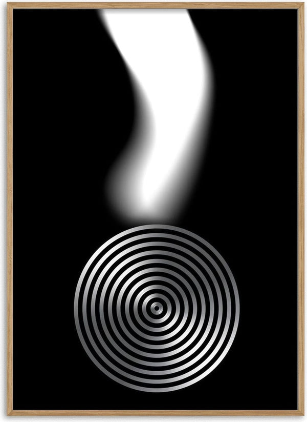 Echo by Aleksi Allan - a pale ribbon falling into a target of concentric rings on black