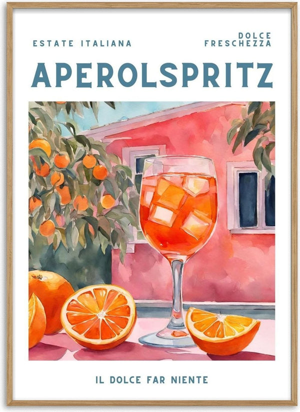 Estate Italiana by Ohkimiko - an Aperol Spritz with oranges against a pink Italian wall in watercolour