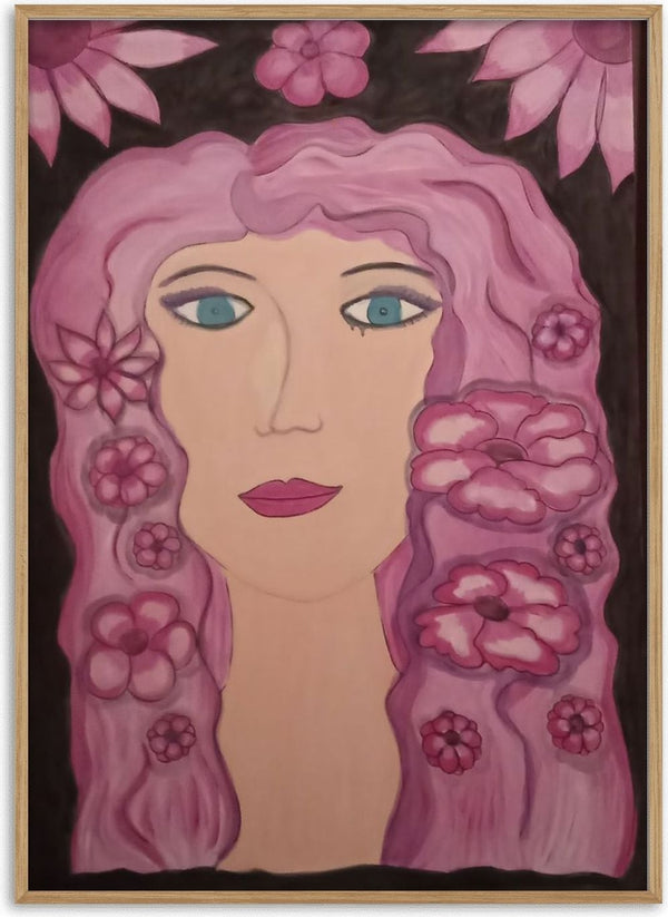 Flower Power by Carmen Coduri - a woman with long pink hair full of open flowers