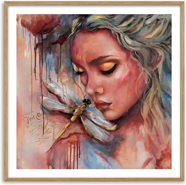 Inner Reflection by Elisa Kay - a dragonfly resting against the cheek of a blonde woman with closed eyes