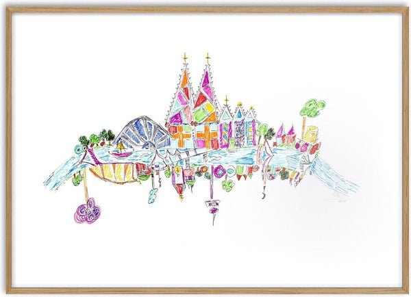 Köln by ullimcart - a cathedral and gabled houses in pink and orange above a blue river