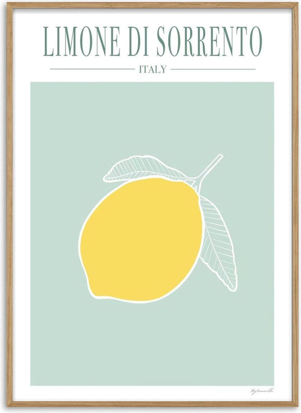 Minimalist illustration of a Sorrento lemon with "LIMONE DI SORRENTO ITALY" text, featured on Limone - ByKammille product page.