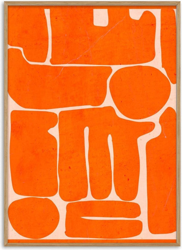 Modern Abstract Minimal Shape 162 by ThingDesign - hand cut orange blocks on a cream ground