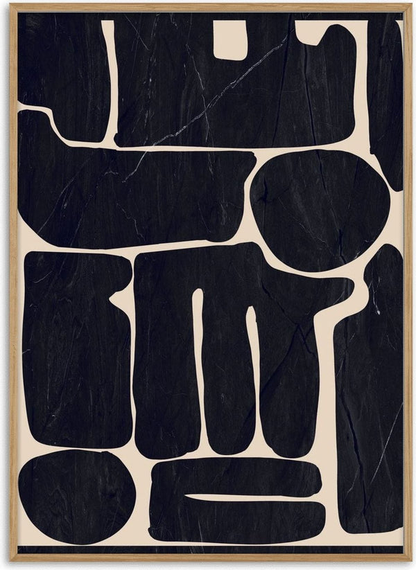Modern Abstract Minimal Shapes 162 by ThingDesign - hand cut black blocks on a warm beige ground