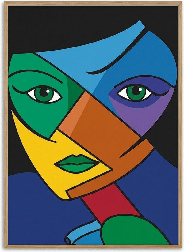 Mosaic of the Psyche by Bibi - a face broken into flat planes of green, blue and orange