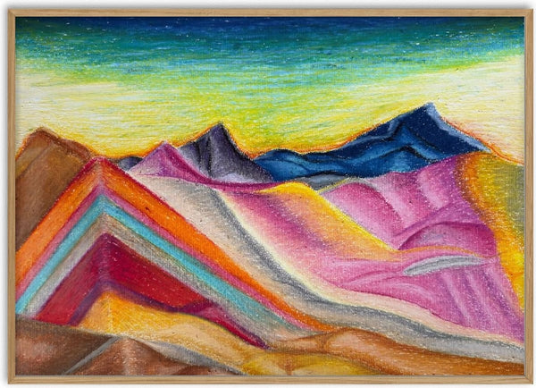 Mountains by Emil Walli - striped pink, orange and blue mountain ridges under a green-blue sky