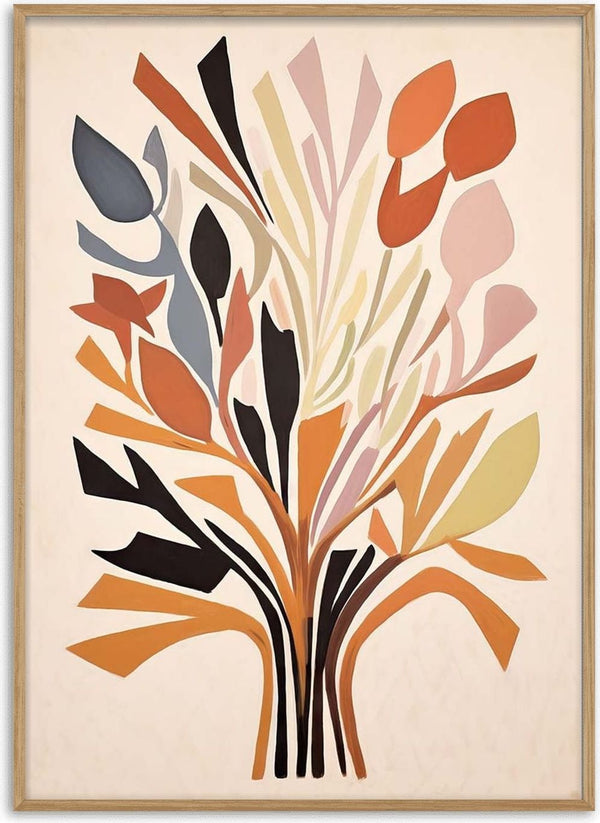Abstract botanical mosaic with colorful leaves in earthy tones, featured on the Mystical Mosaic product page.