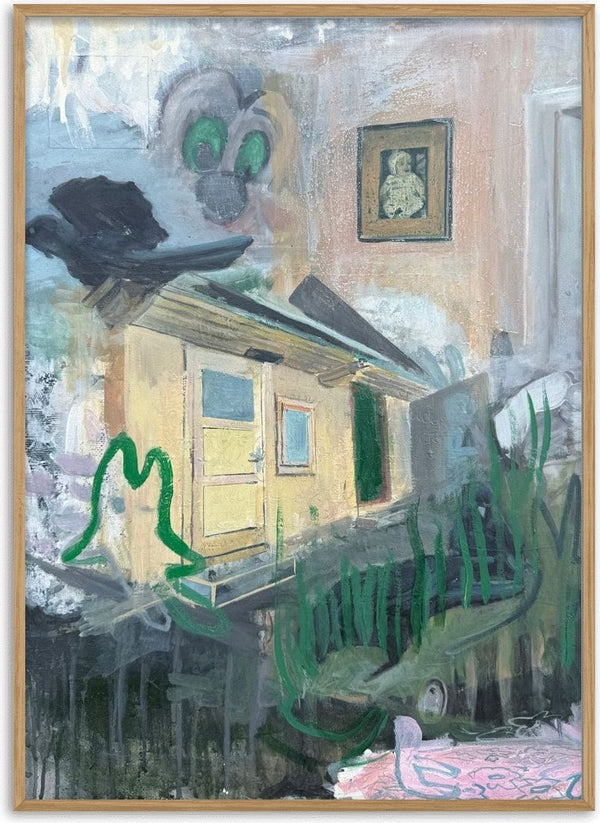Old memories by Samuel - yellow house among reeds dissolving into grey washes