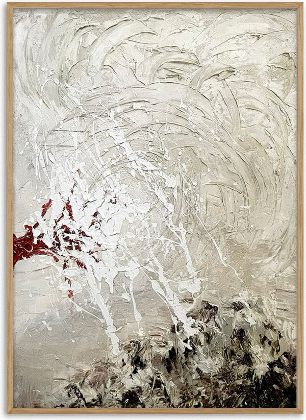 Pain by Tonia - a heavy white and beige impasto surface with dark red and black breaking through