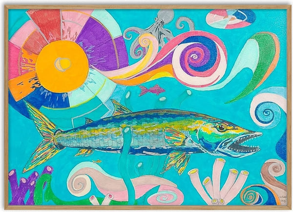 Pike by Sulaika Martis - a pike among spirals and a sun wheel in turquoise water