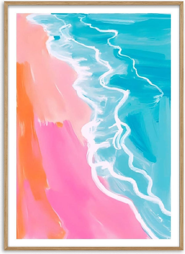 Pink hour on the beach by Ohkimiko - turquoise sea meeting coral and pink sand seen from above