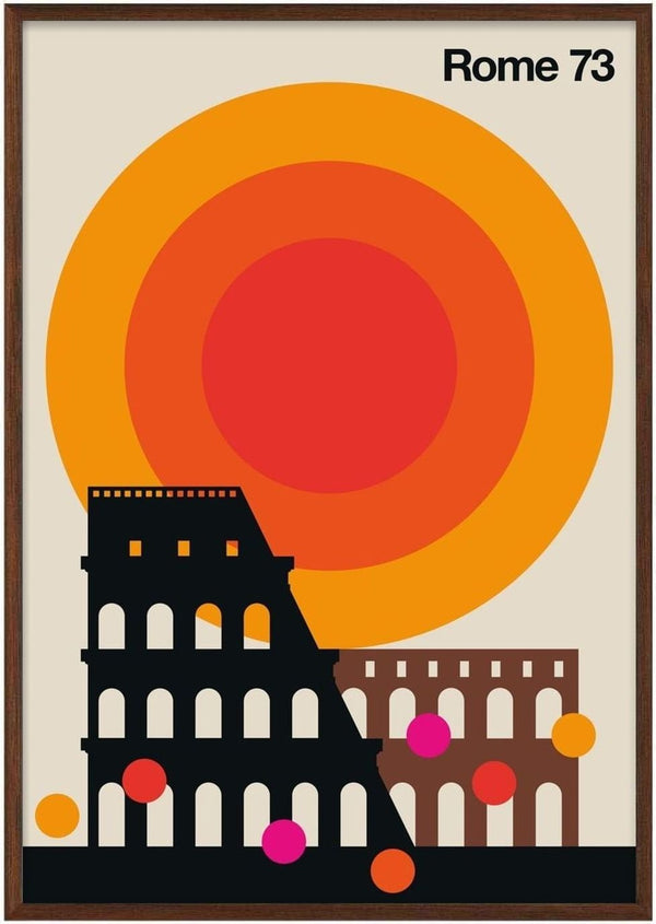 Rome 73 by Bo Lundberg - black Colosseum against a large orange and red sun