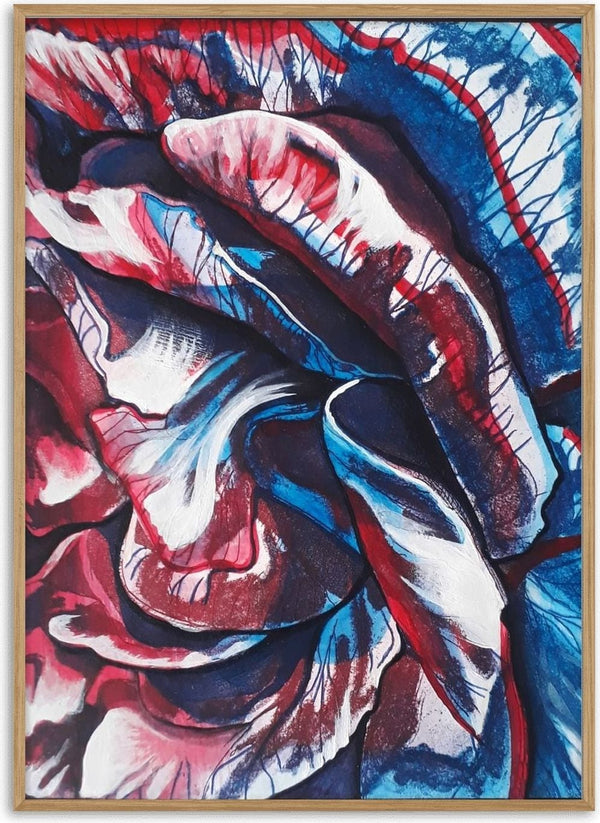 Rose by Okiana - rose petals in crimson, deep blue and white with fine drawn veins
