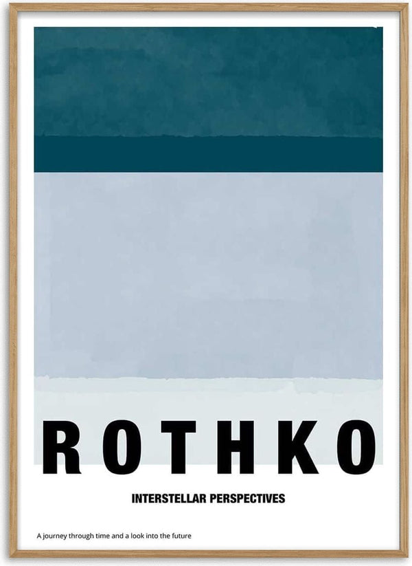 Abstract painting with blue and gray blocks, "Rothko Interstellar Perspectives" text below for product display.