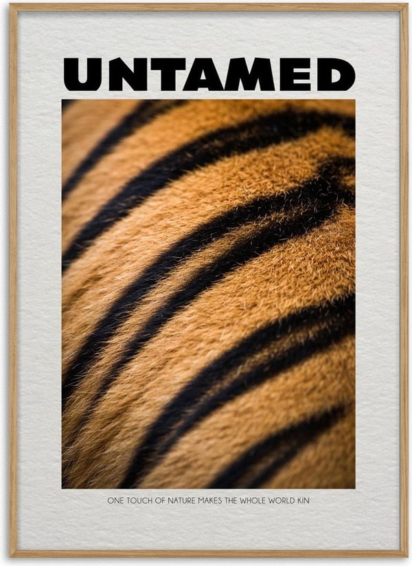 Untamed Tiger by Daniel Leo — minimalist poster with a close-up of amber tiger fur and black stripes